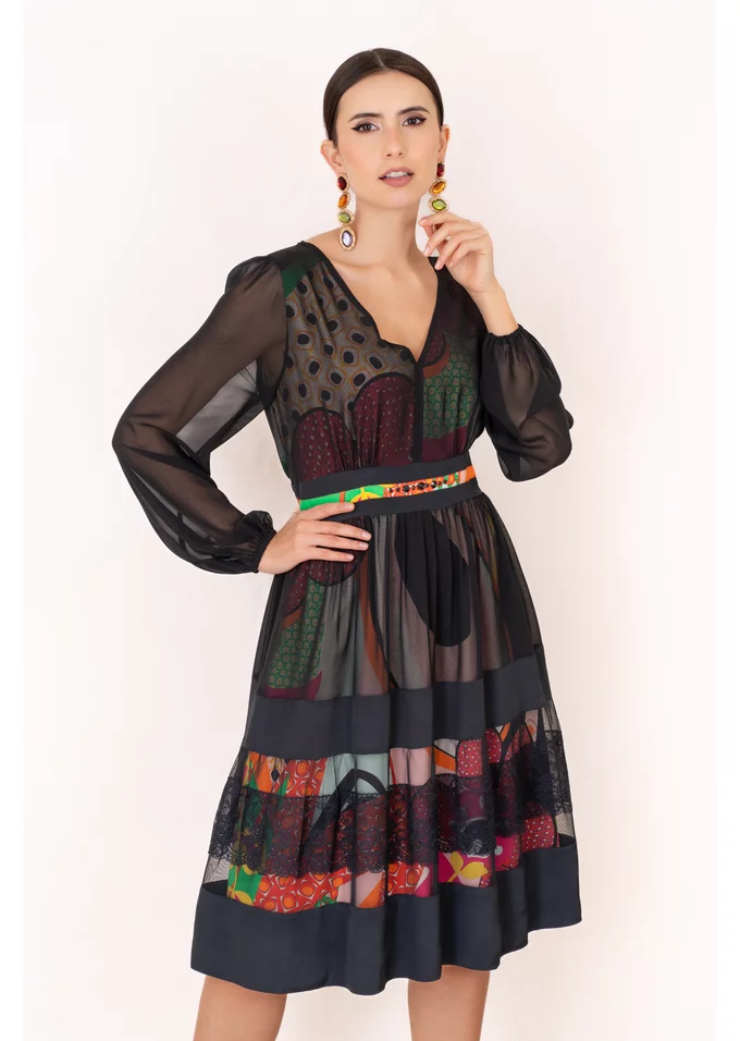 Rochie eleganta cu imprimeu abstract policolor
