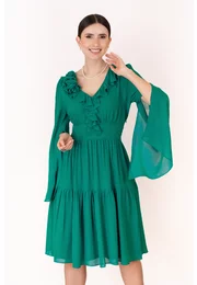 Rochie eleganta verde cu maneci despicate