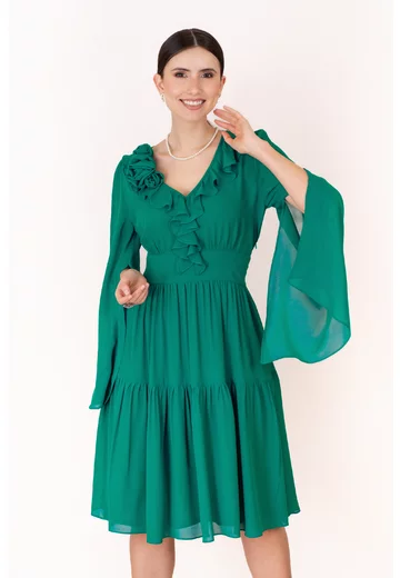 Rochie eleganta verde cu maneci despicate