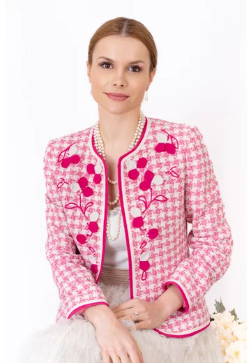 Sacou roz fucsia cu petale si broderie
