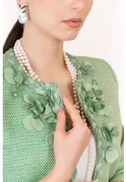 Sacou Tweed Green Matcha cu flori
