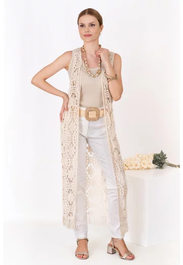 Vesta crem din macrame Boho Style