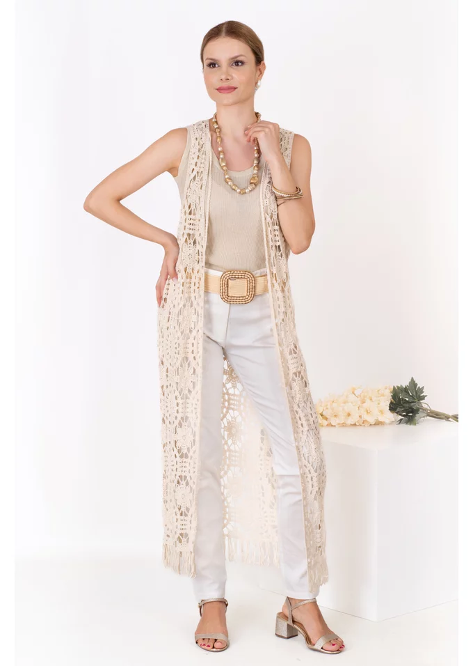 Vesta crem din macrame Boho Style