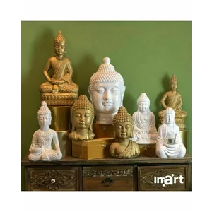 Suport lumanare, Ceramica, Alb, Buddha Pray