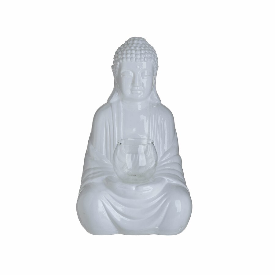 Buddha Pray Suport lumanare, Ceramica, Alb iedera.ro