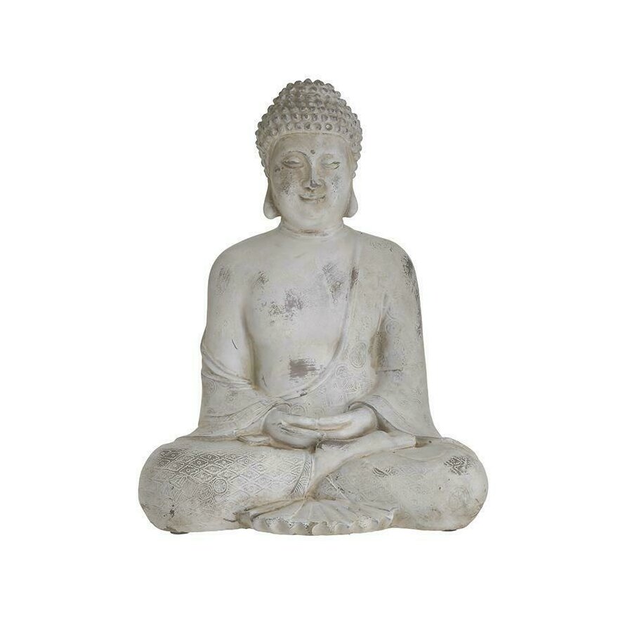 Buddha statueta, Ciment, Gri, Antique