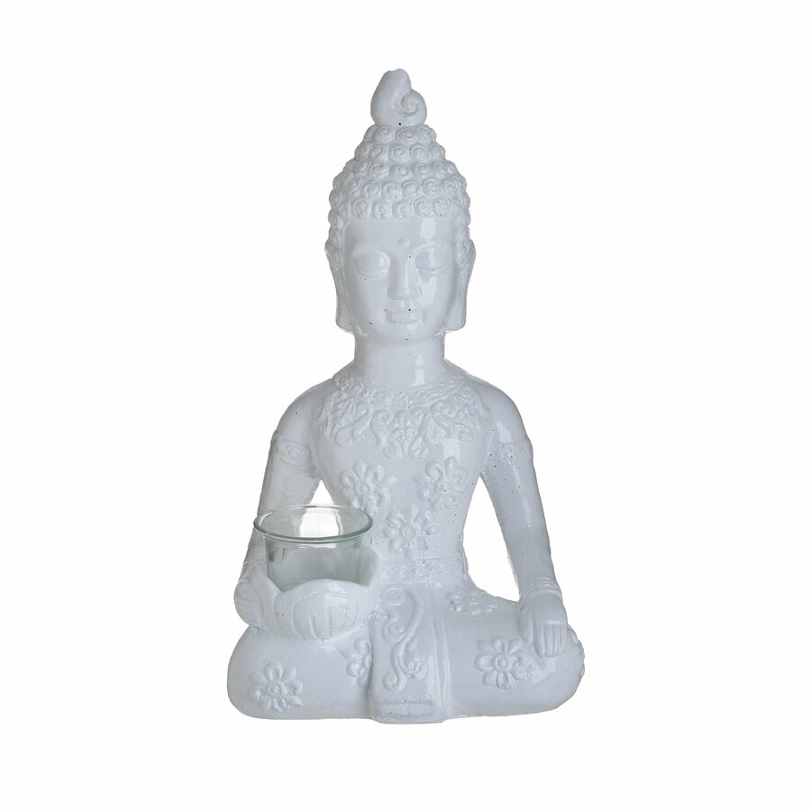 Poza Buddha Suport lumanare, Ciment, Alb