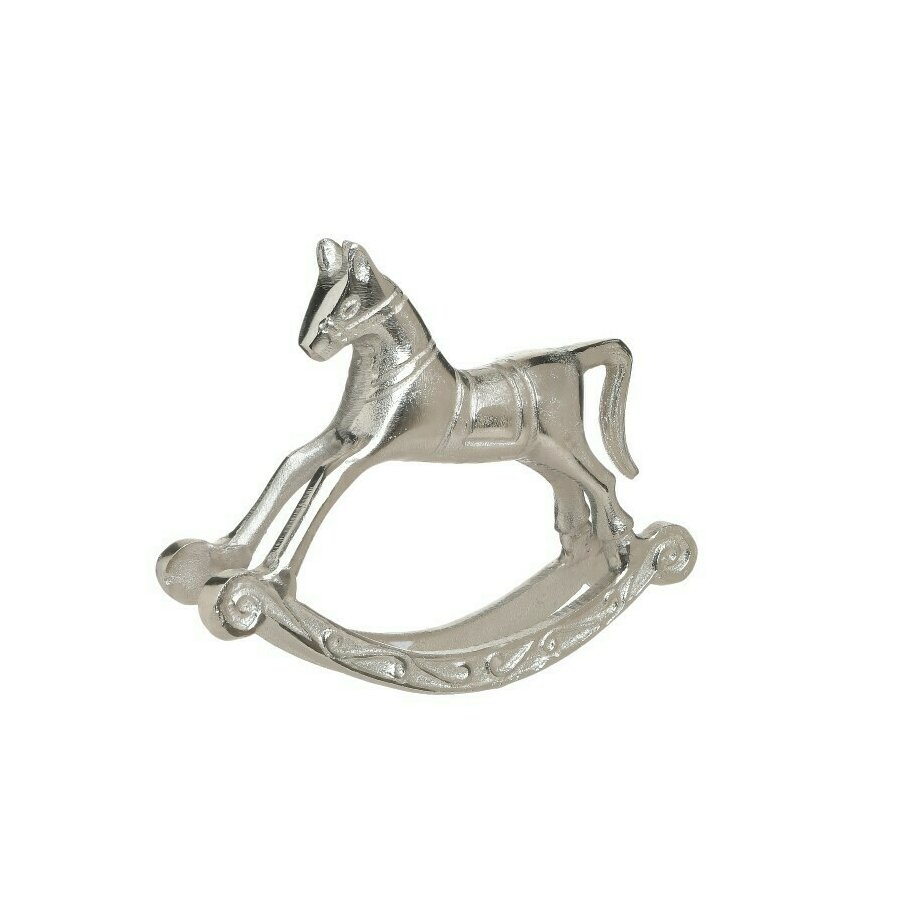 Decoratiune cal, Metal, Argintiu, Rocking Horse