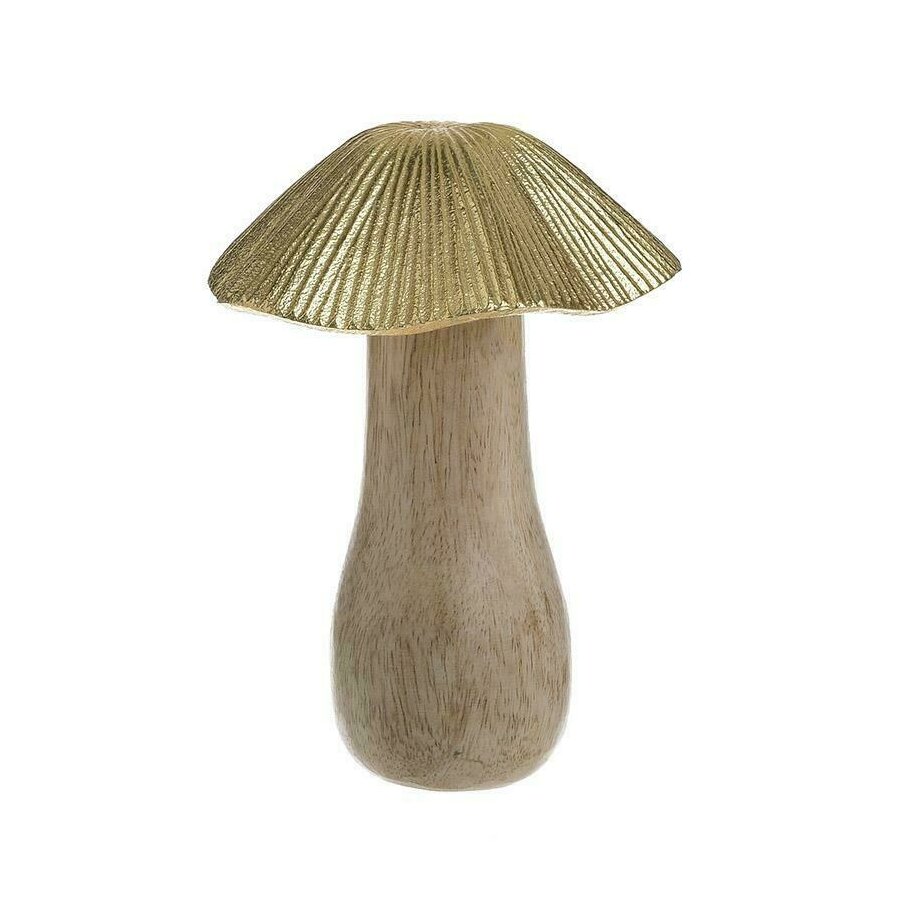 Decoratiune ciuperca, Lemn, Auriu, Mushroom iedera.ro