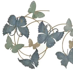 Decoratiune perete, Metal, Albastru, Butterflies Go