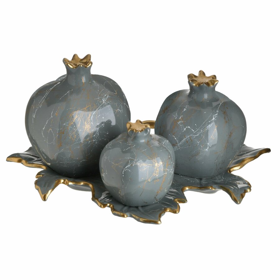 Set 3 rodii decorative cu tava, Ceramica, Gri, Pomegranade image