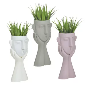 Set 3 plante artificiale in ghiveci, Plastic, Multicolor, Face
