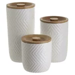 Set 3 recipiente depozitare, Portelan, Alb, Bamboo