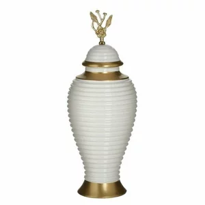 Set 3 vase decorative cu capac, Ceramica, Alb, Vivi