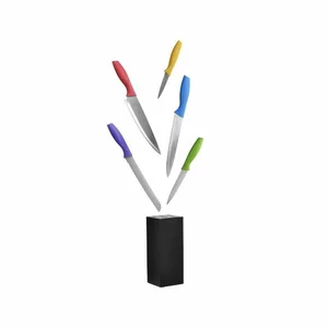 Set 5 cutite cu suport, Otel inoxidabil, Multicolor, Knife