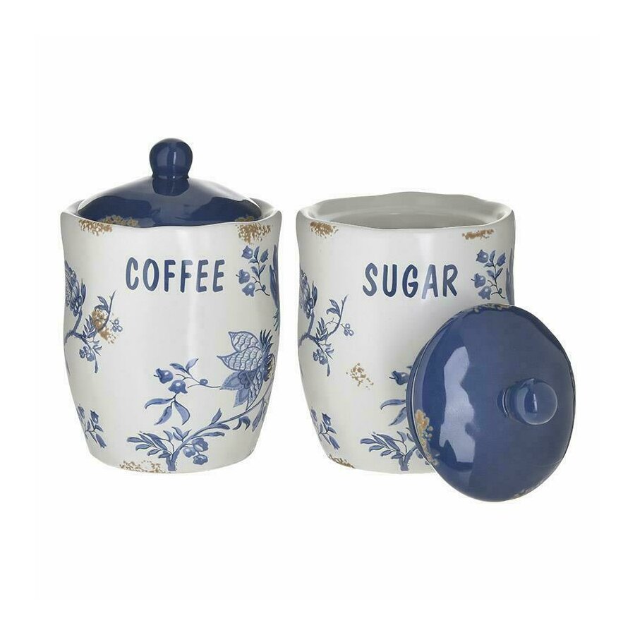 Set zaharnita si recipient cafea, Portelan, Albastru, Blue Flowers