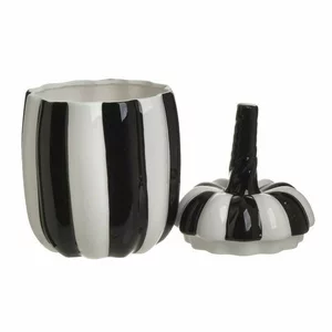 Vas decorativ cu capac, Ceramica, Negru, Pumpkin
