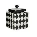 Vas decorativ cu capac, Ceramica, Negru, Rhomb