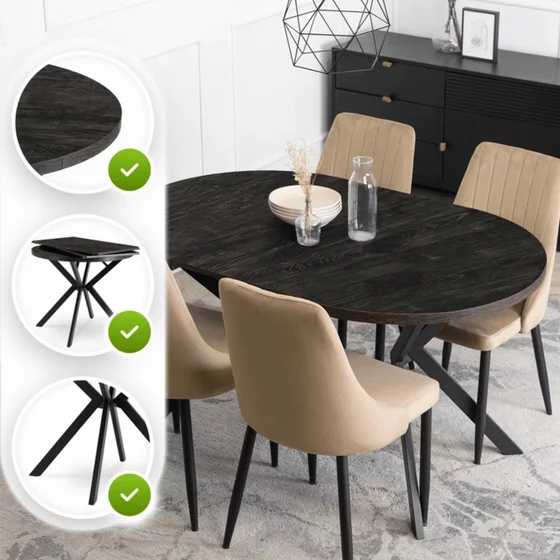 Masa Extensibila Lumos, 90-140-190x90x75,5 h cm, Metal/MDF, Negru/Negru picture - 3