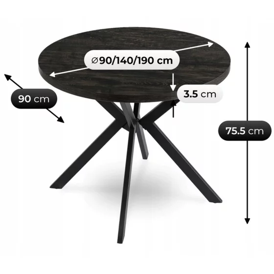 Masa Extensibila Lumos, 90-140-190x90x75,5 h cm, Metal/MDF, Negru/Negru picture - 13