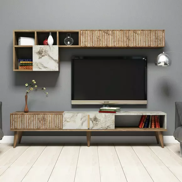 Ansamblu TV Milan, 180x35x40 cm - Nuc/Alb Marmura picture - 1