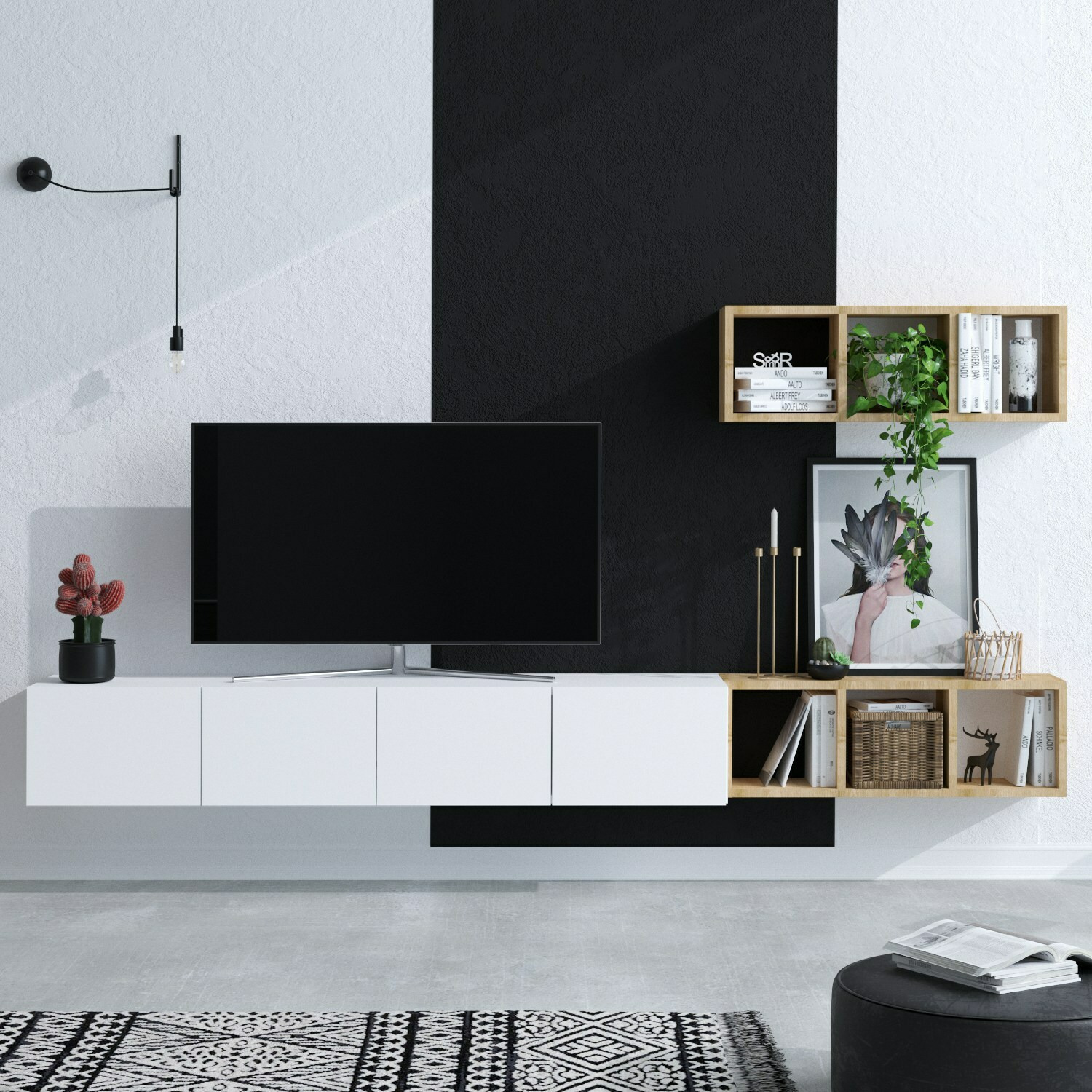Ansamblu tv pia 150x32x25 cm, alb-stejar
