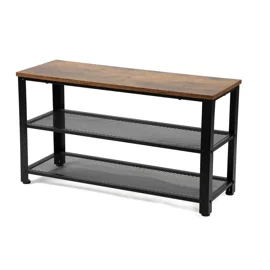 Bancuta pentru Pantofi Bina, 80x30x45 h cm, Metal/Pal Melaminat, Negru/Stejar Inchis