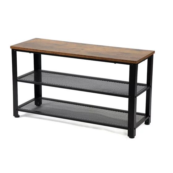 Bancuta pentru Pantofi Bina, 80x30x45 h cm, Metal/Pal Melaminat, Negru/Stejar Inchis picture - 1