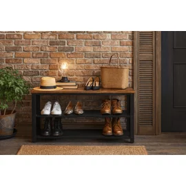 Bancuta pentru Pantofi Bina, 80x30x45 h cm, Metal/Pal Melaminat, Negru/Stejar Inchis
