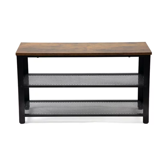 Bancuta pentru Pantofi Bina, 80x30x45 h cm, Metal/Pal Melaminat, Negru/Stejar Inchis picture - 3