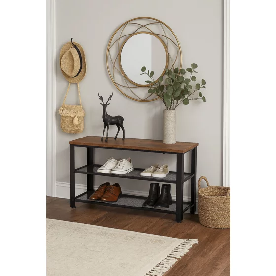 Bancuta pentru Pantofi Bina, 80x30x45 h cm, Metal/Pal Melaminat, Negru/Stejar Inchis picture - 4