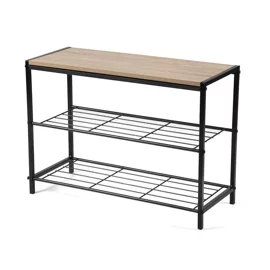 Bancuta pentru Pantofi Bina Simple, 63x25x45 h cm, Metal/Pal Melaminat, Negru/Stejar