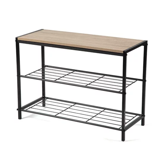 Bancuta pentru Pantofi Bina Simple, 63x25x45 h cm, Metal/Pal Melaminat, Negru/Stejar picture - 1