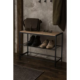 Bancuta pentru Pantofi Bina Simple, 63x25x45 h cm, Metal/Pal Melaminat, Negru/Stejar