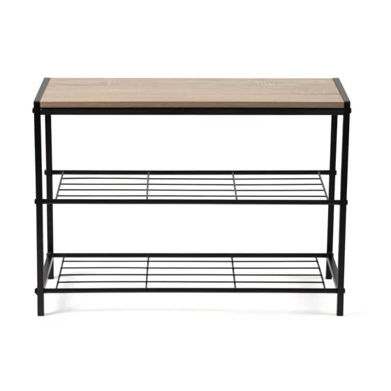 Bancuta pentru Pantofi Bina Simple, 63x25x45 h cm, Metal/Pal Melaminat, Negru/Stejar picture - 3