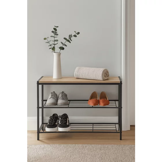 Bancuta pentru Pantofi Bina Simple, 63x25x45 h cm, Metal/Pal Melaminat, Negru/Stejar picture - 4