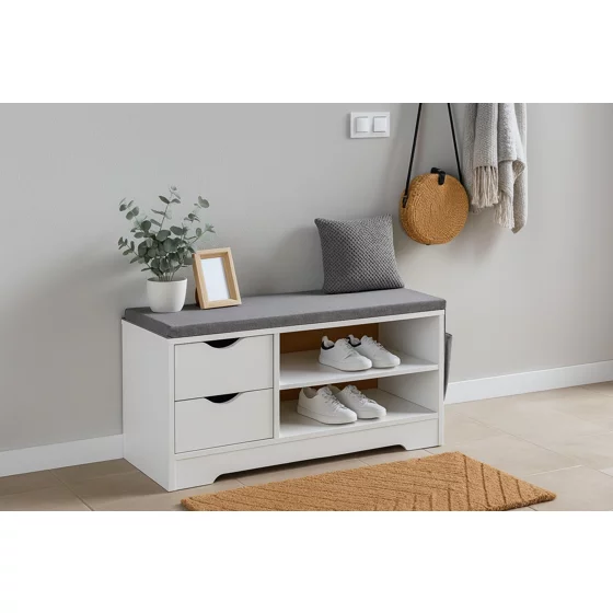 Bancuta pentru Pantofi Sedo, 80x30x43.2 h cm, Pal Melaminat, Alb/Gri picture - 2