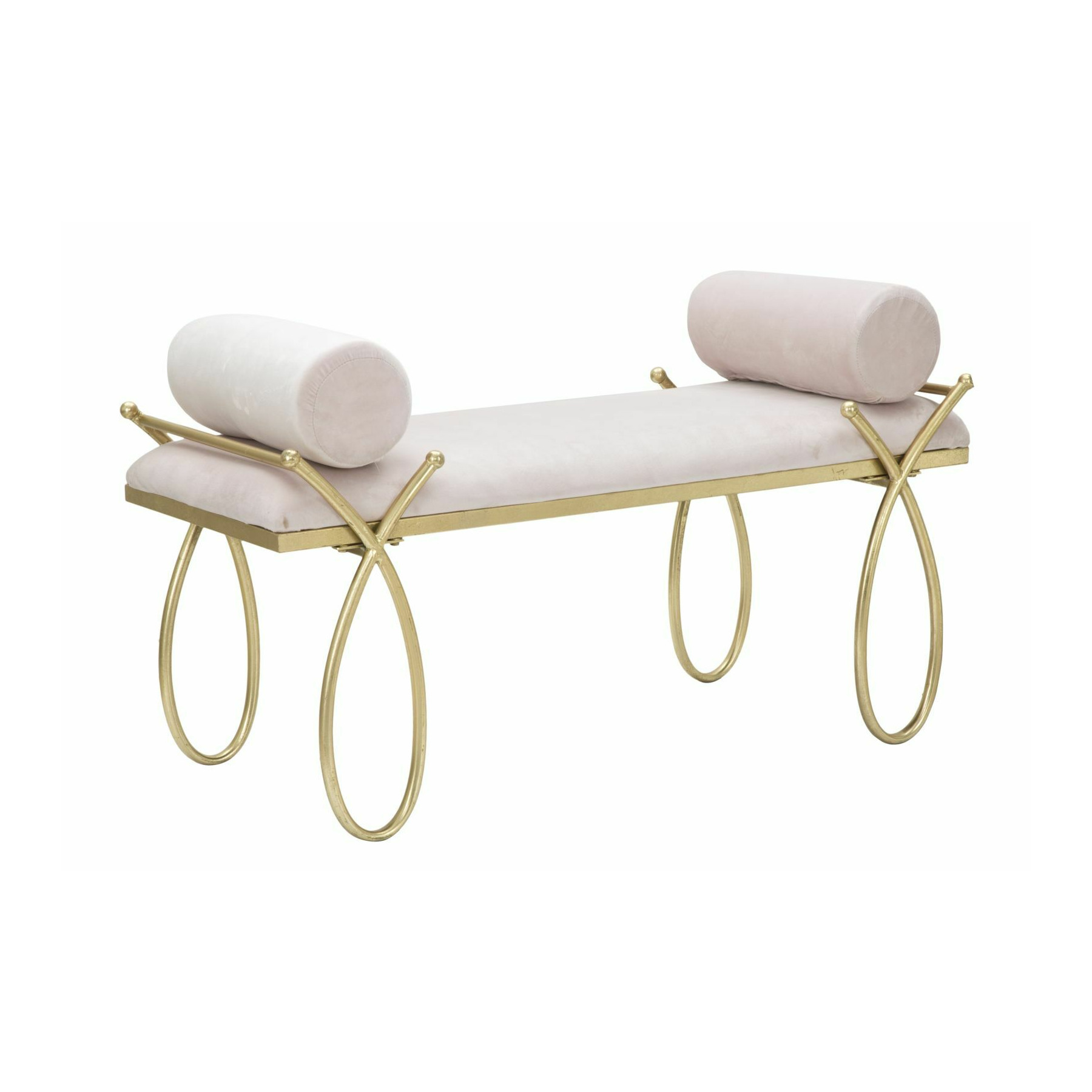 Bancuta, roma1911, roz,auriu, metal, mdf si poliester, 53x112.5x49 cm