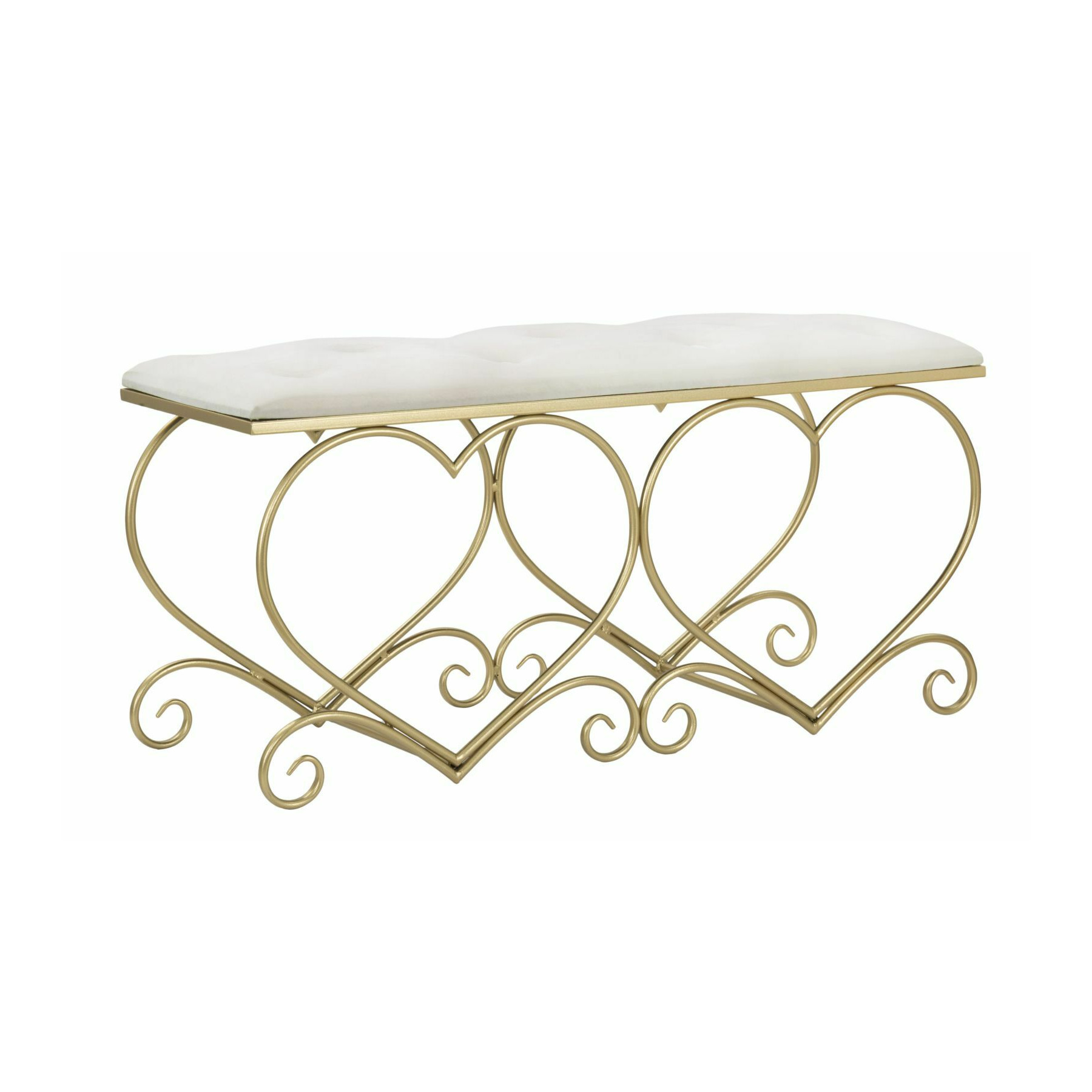 Bancuta, roma2085, auriu si roz, metal, mdf, burete e poliester, 51.5x105x37.5 cm