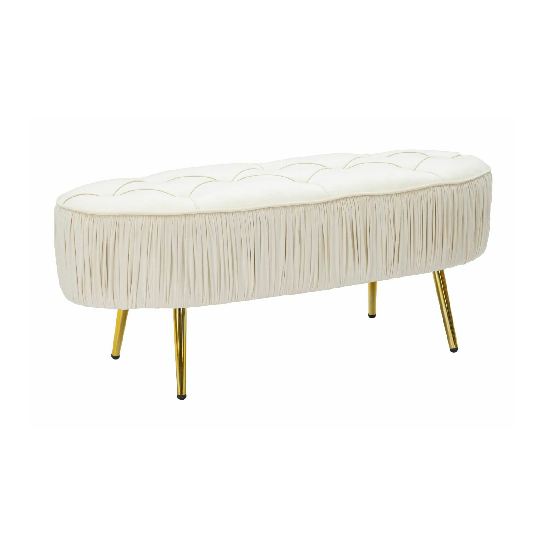 Bancuta, roma2137, crem si auriu, lemn de pin , mdf, burete, catifea si metal, 42x102x40.5 cm