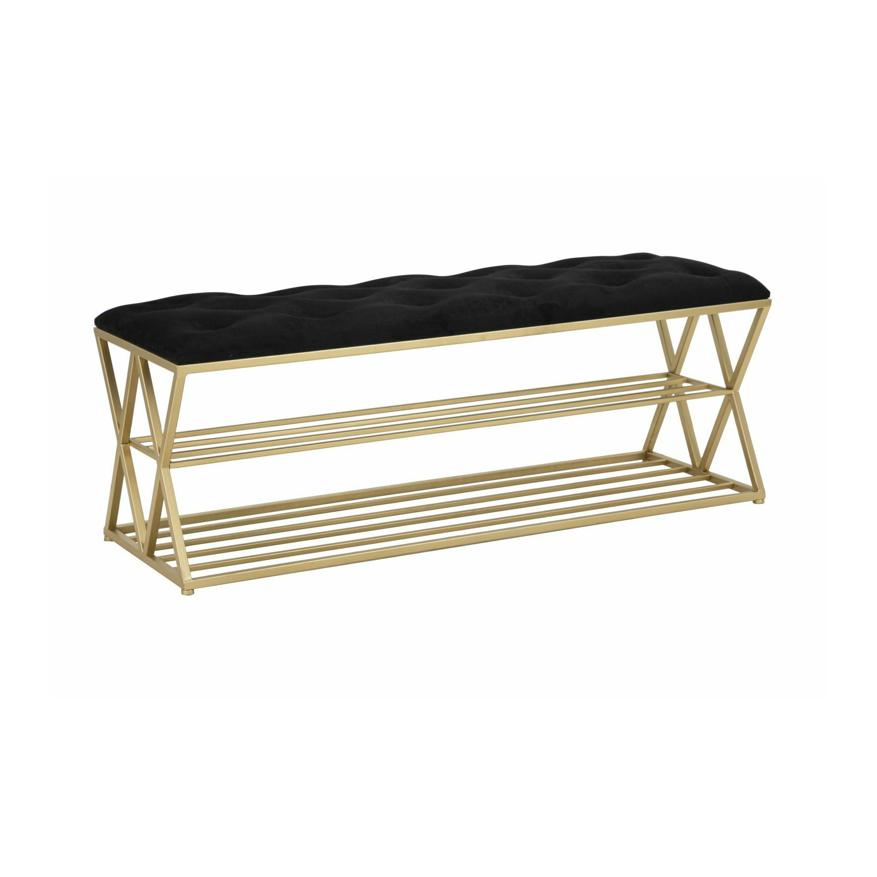 Bancuta , roma2169, auriu si negru, metal, burete, tesatura, mdf, 45x120x40 cm