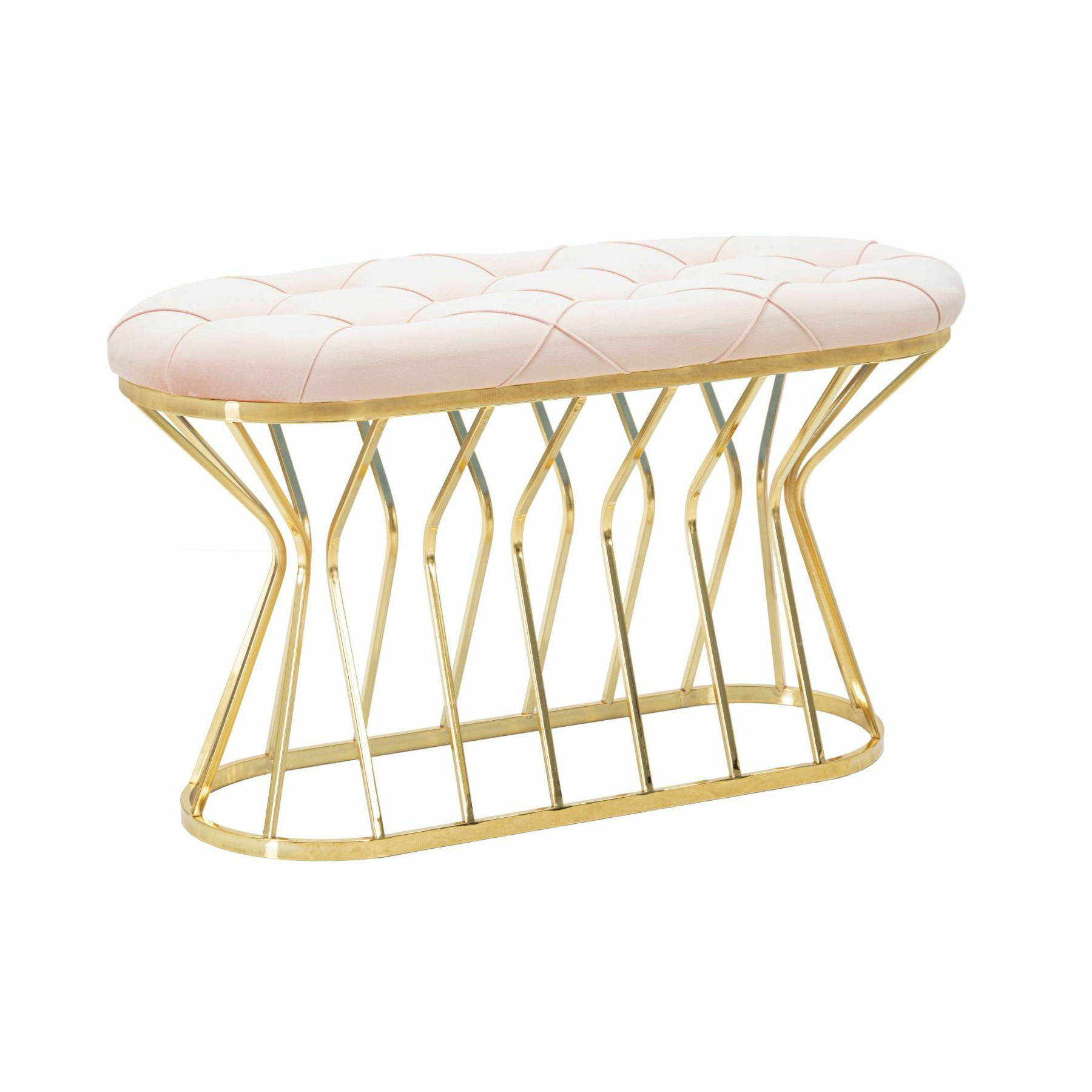 Bancuta, roma2193, auriu si roz, metal, burete si tesatura, 52x91x38 cm