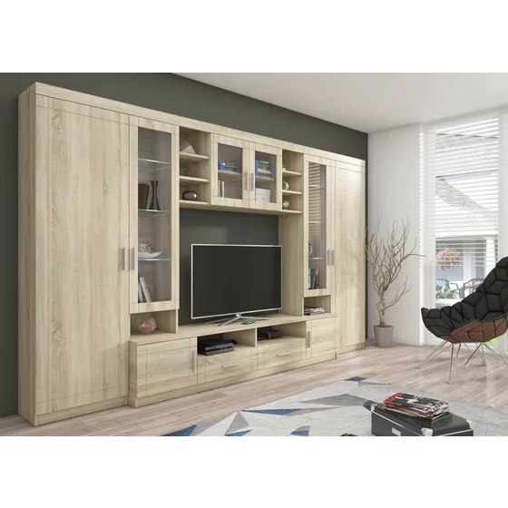 Biblioteca Paris, 340x44x197.5 h cm, Pal Melaminat, Stejar Sonoma picture - 1