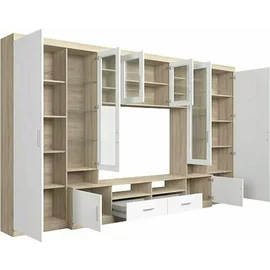 Biblioteca Paris, 340x44x197.5 h cm, Pal Melaminat, Stejar Sonoma/Alb