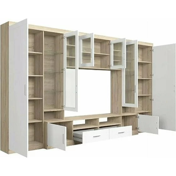 Biblioteca Paris, 340x44x197.5 h cm, Pal Melaminat, Stejar Sonoma/Alb picture - 2