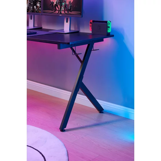 Birou De Gaming Cu LED Elvor, 160x60x76 CM, Metal/Pal Melaminat, Negru picture - 12