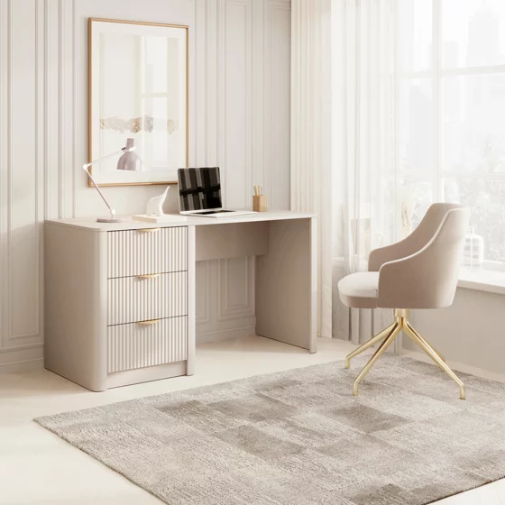 Birou Lante 3 Sertare, 140.4x55.1x76.4 cm, MDF, Beige picture - 1