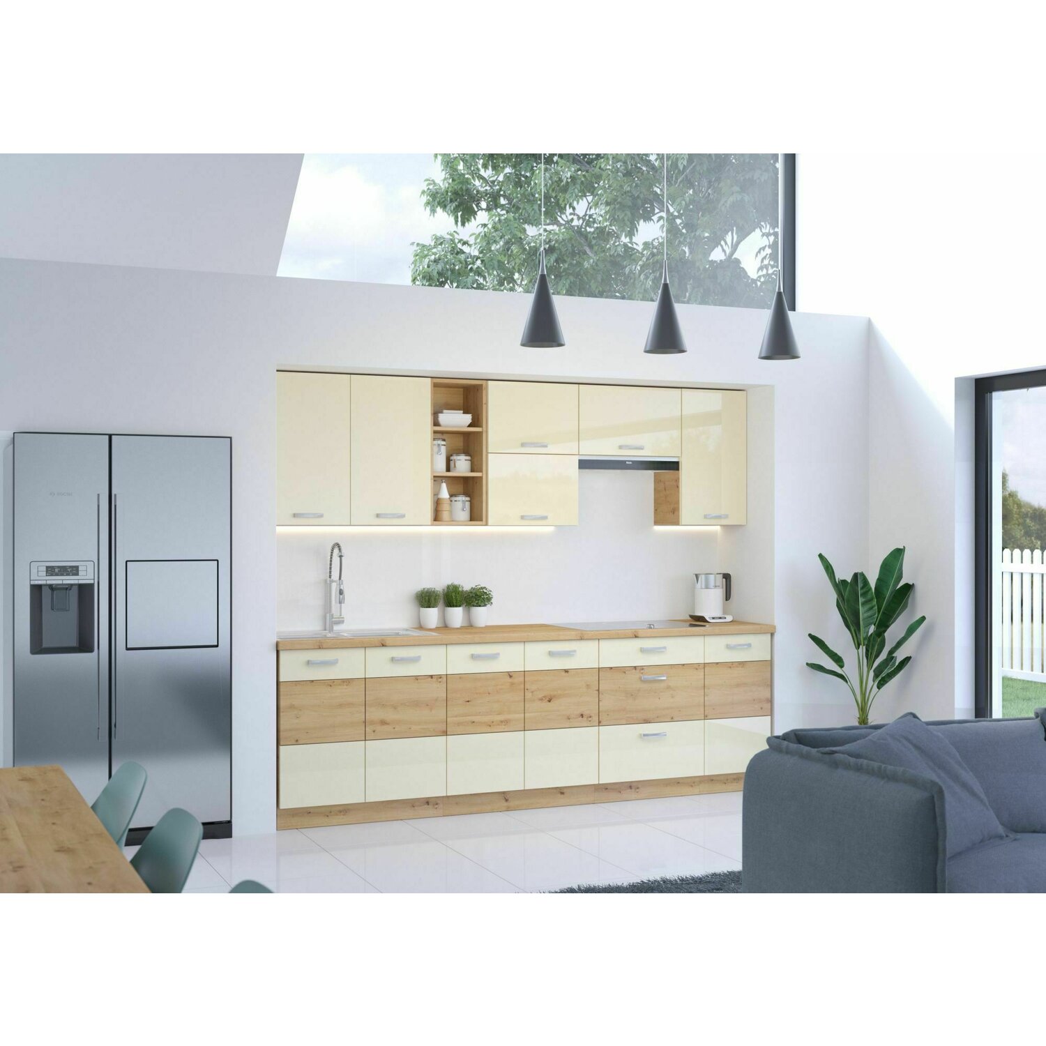 Bucatarie artisan 2.6 gri cream lucios
