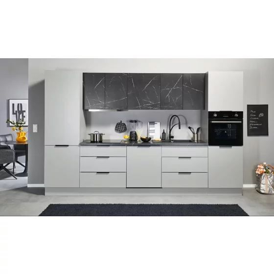 Bucatarie Ereven 340x60x215 h cm, Pal Melaminat, Gri/Negru Marmura picture - 1