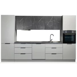 Bucatarie Ereven 340x60x215 h cm, Pal Melaminat, Gri/Negru Marmura